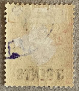 Sungei Ujong 1894 3c on 5c rose Tiger, used.  Scott 35 CV $8.50, SG 54
