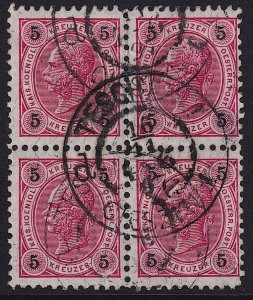 Austria - 1890 - Scott #54 - used block of 4 - TESCHEN 1 pmk Poland