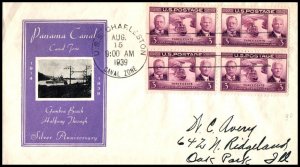 1939 Panama Canal 25th anniv. Sc 856-22c Harry Ioor cachet block of 4