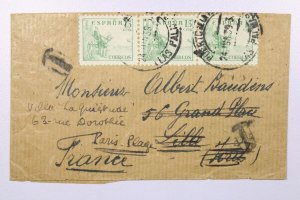 Spain 1939 Strip of 3 to France / Wrapper - L39246