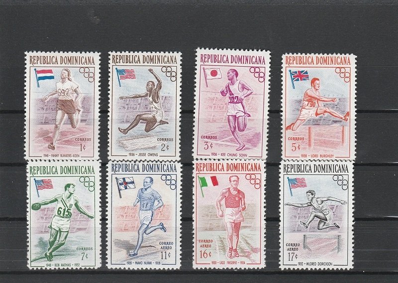 Dominican Republic  Scott#  474-8, C97-9  MH  (1957 Olympic Winners & Flags)