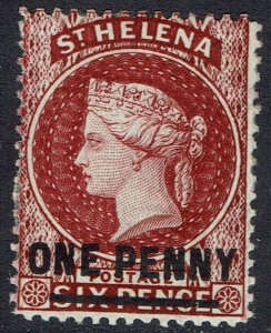 ST HELENA 1864 QV ONE PENNY ON 6D WMK CROWN CC PERF 14