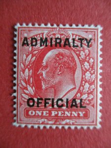 SGo108 1d Red Admiralty Official Type 011 Narrow Overprint Edward VII 1903 MM GB