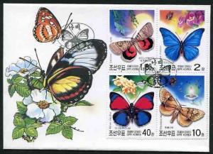 BUTTERFLIES - NORTH KOREA - 2002 BLOCK OF ON FDC