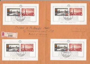 1942 SWITZERLAND, Souvenir sheet n. 7 National Day - 4 copies on letter - Uncomm