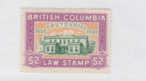 CANADA  BRITISH COLUMBIA Revenue 1958 Centennial $2 Law  hinge remnant