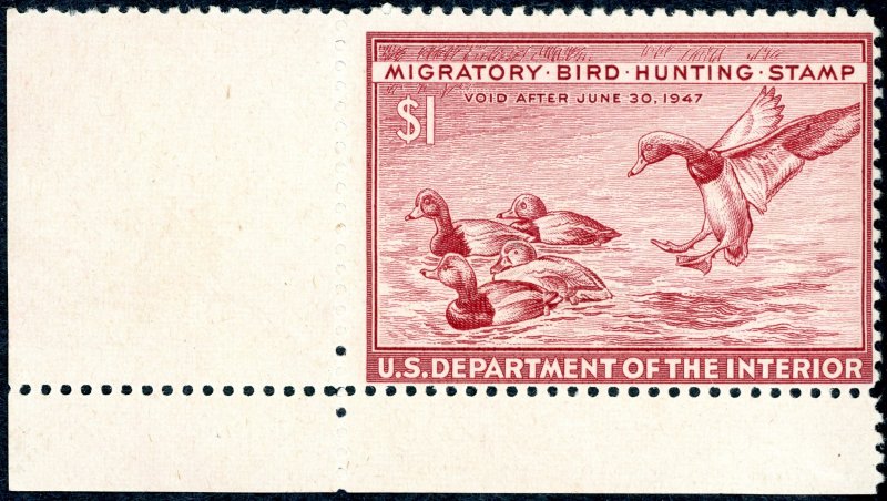 US RW13 – 1946 $1.00 Redhead Ducks. MNH OG VF