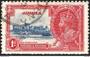 JAMAICA 1935 KGV 1d Deep Blue & Scarlet 'Jubilee' SG114 USED