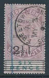 Sierra Leone #52 Used 6p Queen Victoria Stamp Duty Issue Surcharged