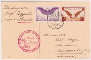 Switzerland 1930 South America Flight to Seville on Postal Card