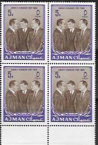 Ajman. MNH Block of 4.  #25  John F Kennedy  5 R