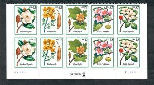 3193 - 3197 Flowering Trees MNH bottom plate block of 10