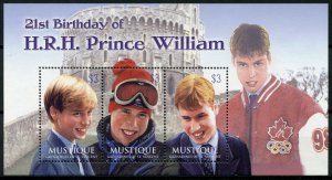 Mustique Gren St Vincent Royalty Stamps 2003 MNH Prince William 21st Bday 3v M/S