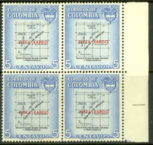 COLOMBIA 1957 Sea of the Antilles Airmail w EXTRA RAPIDO Ovpt Sc C289 BLK4 MNH