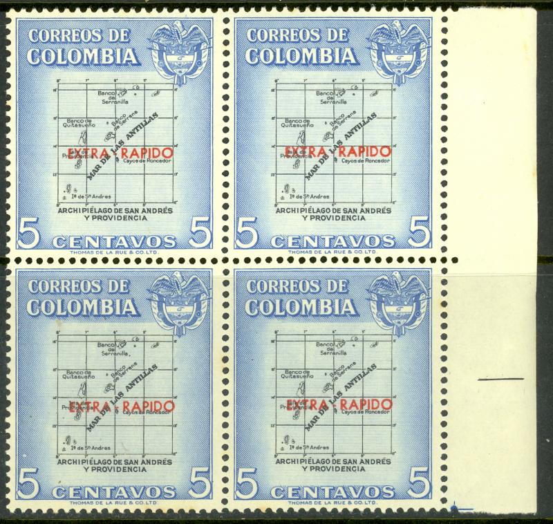 COLOMBIA 1957 Sea of the Antilles Airmail w EXTRA RAPIDO Ovpt Sc C289 BLK4 MNH