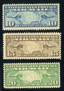 US Stamp #C7-C9 Maps & Planes- Set of 3 - MNH - CV $21.25