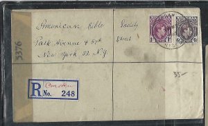 NIGERIA  (P2808BB)   195 OMOKIN KGVI 1D+6D REG CENSOR TO USA