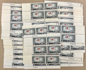 1239 International Red Cross Centennial 25 MNH 5 cent plate blocks  FV $5  1963