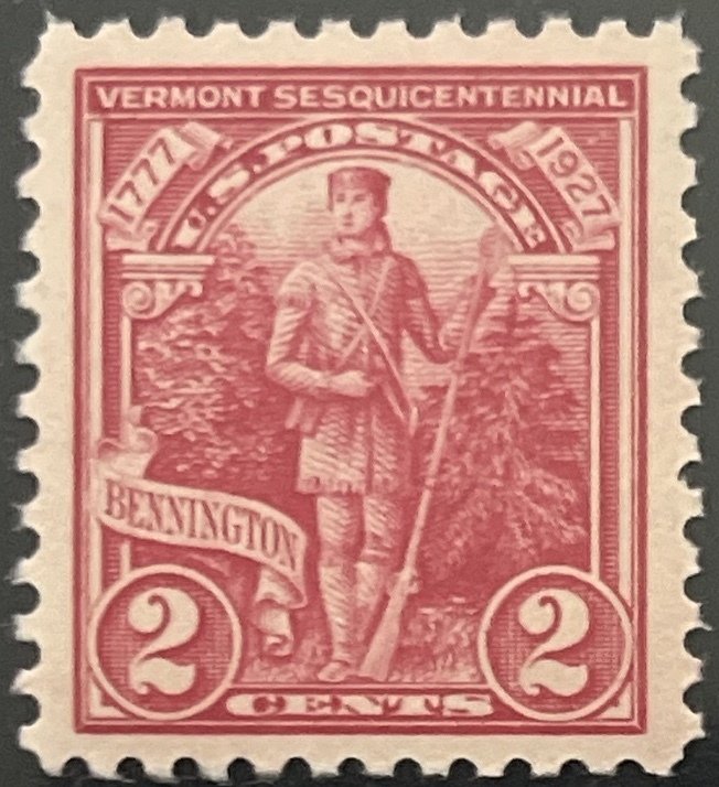 Scott #643 1927 2¢ Vermont Sesquicentennial MNH OG VF/XF cent. minor gum skip