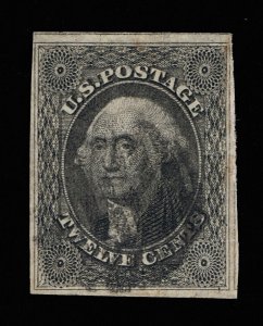 EXCELLENT GENUINE SCOTT #17 VF-XF USED 1851 BLACK 12₵ FOUR LARGE MARGINS PF CERT