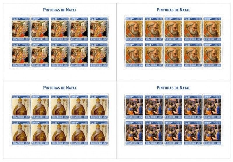 Mozambique - 2021 Christmas Paintings - 4 10 Stamp Sheets - MOZ210310f