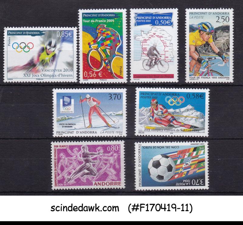 ANDORRA FRENCH - SELECTED STAMPS OF SPORTS FROM 1971-2010 8V - MINT NH