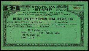 U.S. REV. STAX -RET. DEALER IN OPIUM FYE 1948  Used (ID # 61866)- L