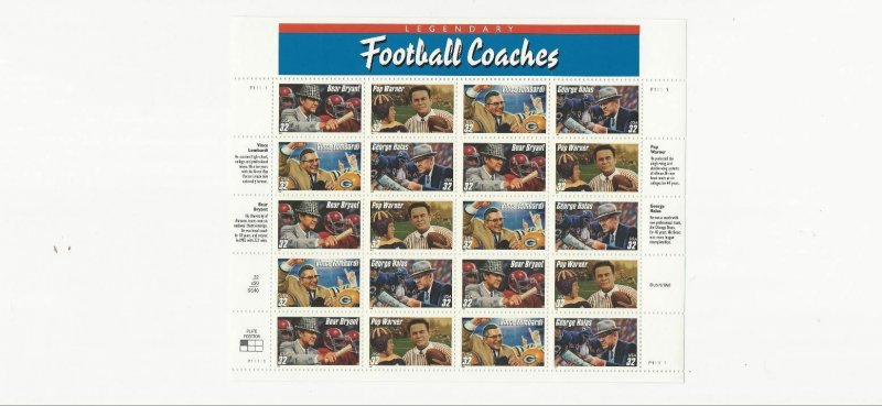 US Stamps Sheet/Postage Sct #3146a Football Coaches MNH F-VF OG  FV 6.40