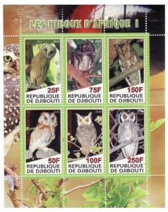 Djibouti - Owls - 6 Stamp  Sheet  - SV0791