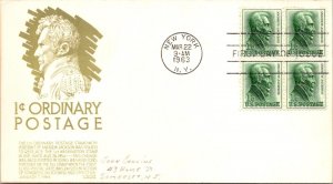 FDC 1963 SC #1209 Yellow Anderson Cachet - New York, Ny - Block Of 4 - J5880