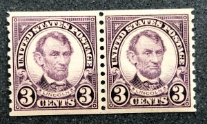 US scott# 600 MNH OG VF+ 1924 3c Lincoln perf 10 vert nice Pair