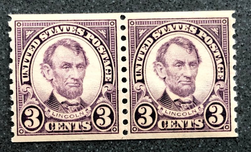 US scott# 600 MNH OG VF+ 1924 3c Lincoln perf 10 vert nice Pair