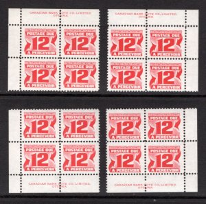 J36iii, Scott, 12c, HB, VF, matched plate block of 4, 2nd Centennial issue, MNHO