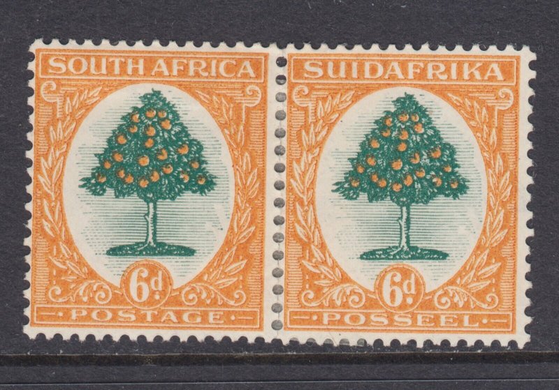 South Africa Sc 25 MLH. 1926 6p orange & green pair reinforced with hinge, F-VF