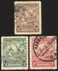 BARBADOS Sc 165-67 F-VF/USED - 1925 Seal of Barbados - Partial definitive Set