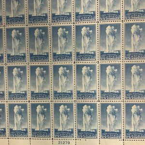 744 Yellowstone, Old Faithful  National Parks MNH 5 c Partial Sheet of 36  1934 