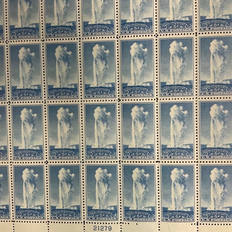 744 Yellowstone, Old Faithful  National Parks MNH 5 c Partial Sheet of 36  1934 