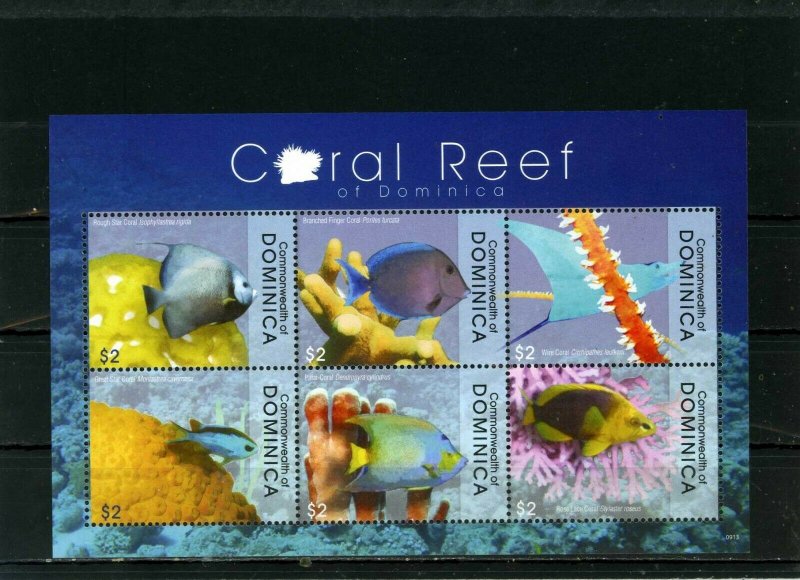 DOMINICA 2009 FISH & MARINE LIFE SHEET OF 6 STAMPS MNH 