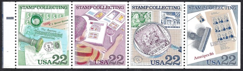 United States #2201a 22¢ Stamp Collecting (1986). Booklet pane of 4. MNH