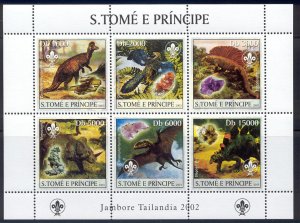 St Thomas & Prince Is. - 2003 MNH sheet of 6 dinosaurs #1511 cv 9.50