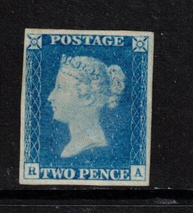 Great Britain #2a (SG #6) Extra Fine Mint Gem Rare Pale Blue Shade Plate 1