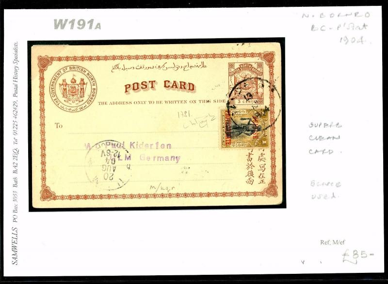 DBW191a 1904 NORTH BORNEO Uprated PS Card/GERMANY Ulm