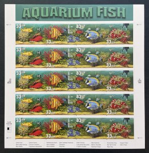 3317-3320A  AQUARIUM FISH Pane of 20 US 33¢ Stamps with Overall Tag MNH 1999