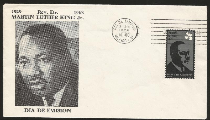 A) 1968 MEXICO, MARTIN LUTHER KING JR, FIGHTER, CIVIL RIGHTS, AIRMAIL, FDC.