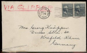 USA 1938 15c Buchanan Prexie Pair Clipper Airmail Germany Transatlantic Ce 86032