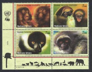 UN Geneva Monkeys Baboon Block of 4v SG#G544-57 SC#465-468 MI#561-564