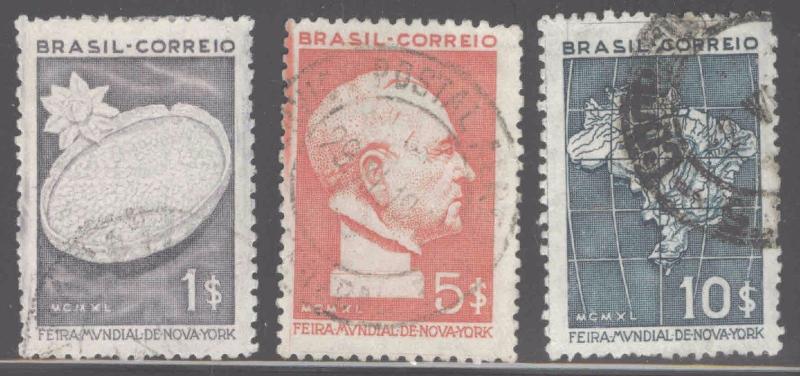 Brazil Scott 496-498 Used 1940 NY worlds fair set CV$19.25