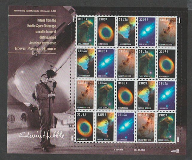 U.S. Scott #3384-3388 Hubble Space Telescope Stamps - Mint NH Sheet - UR Plate