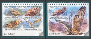 HM1741 2018 NIGER OWLS BIRDS OF PREY FAUNA #5763-6+BL854 MNH