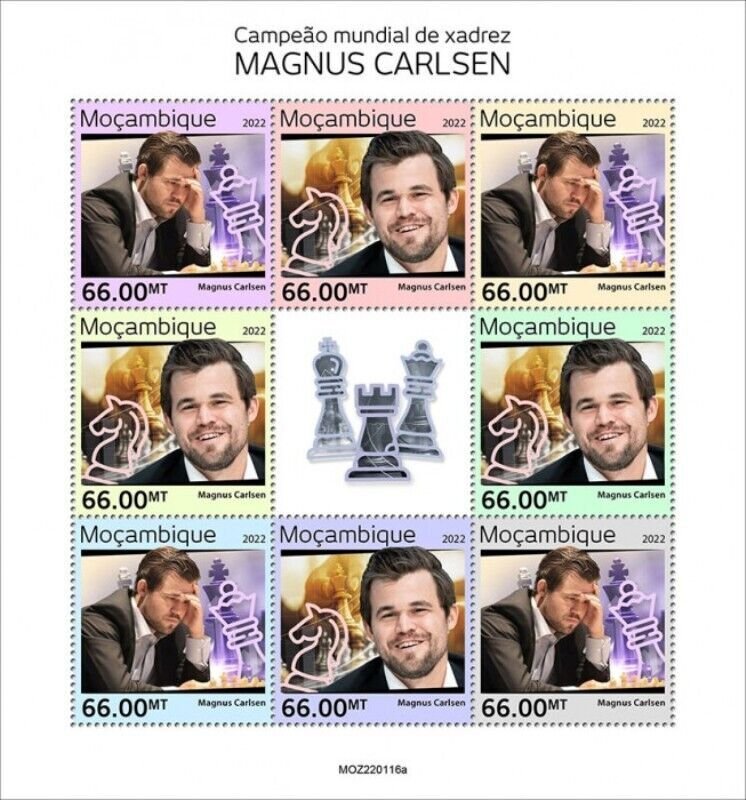 Mozambique - 2022 Magnus Carlsen and Chess - Stamp Souvenir Sheet -  MOZ220116b2